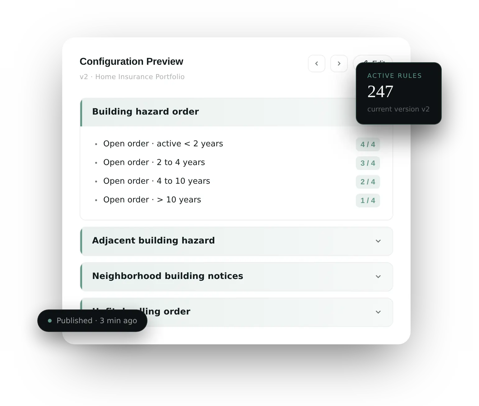 Preview of an underwriting rule being configured in Continuity