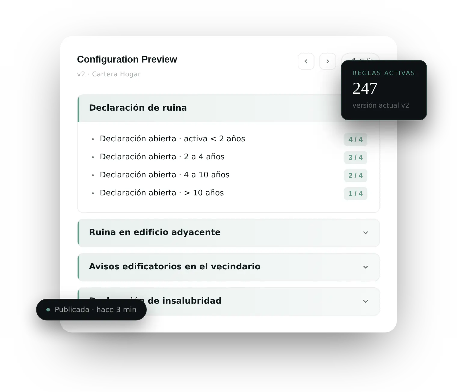 Vista de la configuración de una regla de suscripción en Continuity